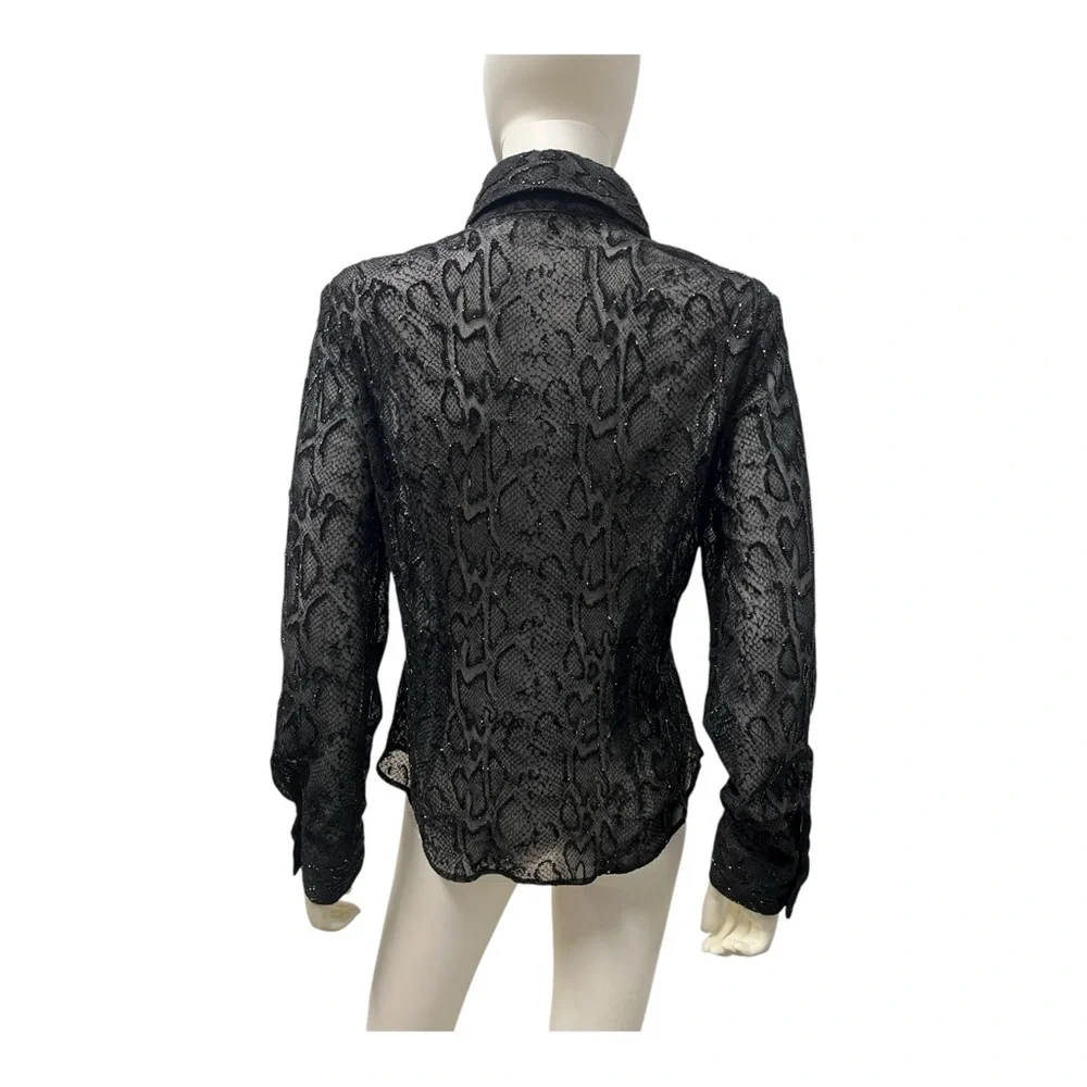 Carmen Marc Valvo Collection Black Shimmer Beaded Cocktail Party Shirt Top 8 - Picture 2 of 9